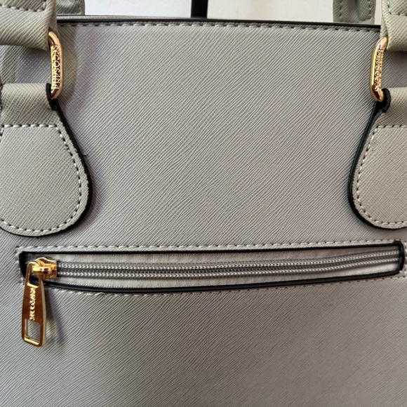 Gray Satchel with Gold Accents and Structured Design - Picture 5 of 11
